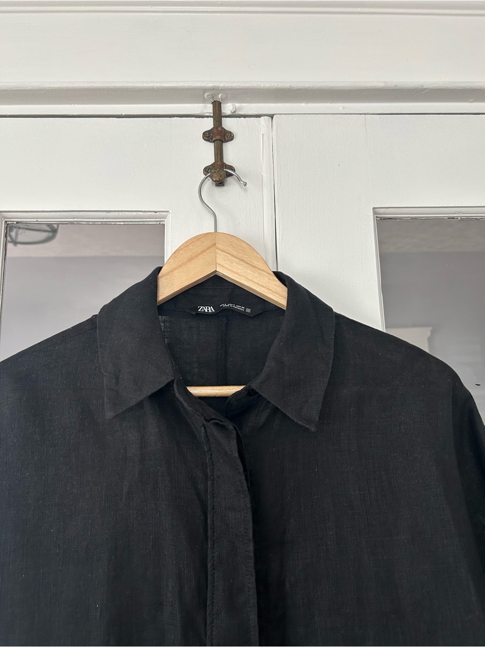 Zara Linen Short-Sleeve Button-Up Shirt Size S (oversize) - Picture 6 of 7